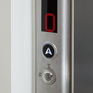 Detail photo of lift controls at Aurora, Maidenhead